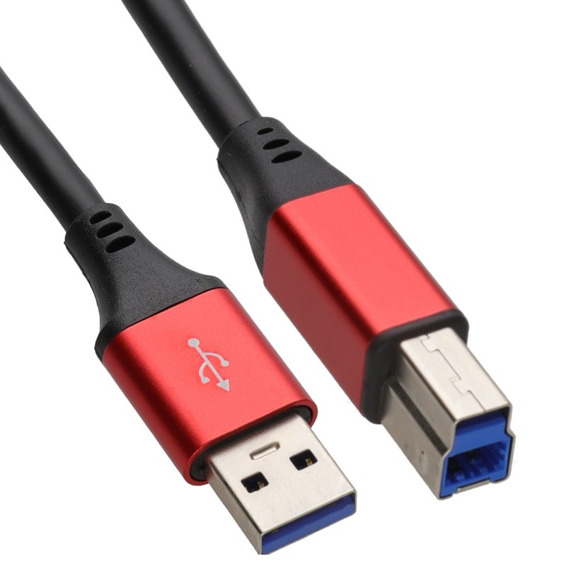 Hot Metal USB 3.0 SuperSpeed Cable Type Plug A to Type B Plug Lead Red 1m