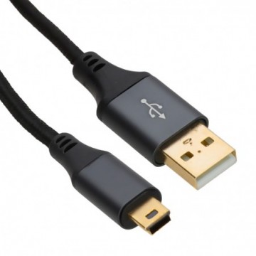 Pro Metal USB 2.0 24AWG Hi-Speed A to Mini-B 5 pin Cable Power & Data Lead 0.3m