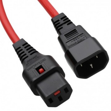 Locking IEC C13 to C14 Kettle Extension Lead 10A Mains Power Cable Red 1m
