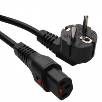 Locking IEC C13 to Schuko Mains Power Cable Lead EU Plug Black Locks any C14 2m