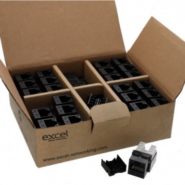 Excel Cat5e UTP Unscreened RJ45 Keystone Jack IDC Punch Down Black Pack of 24