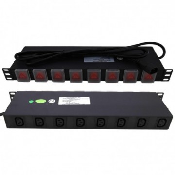 PDU C13 Switched Panel IEC Outputs x 8 with IEC C14 Power Cable 1U 19 inch