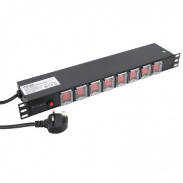 PDU C13 Switched Panel IEC Outputs x 8 with UK 3 Pin Plug Power Cable 1U 19 inch