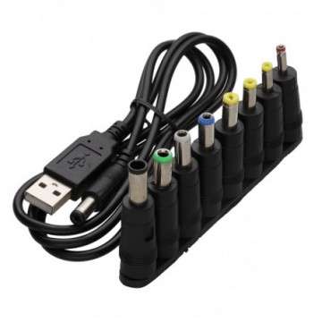 8 x DC 2.1 x 5.5mm Power Plug Converters Universal Adapter Tips with USB Cable