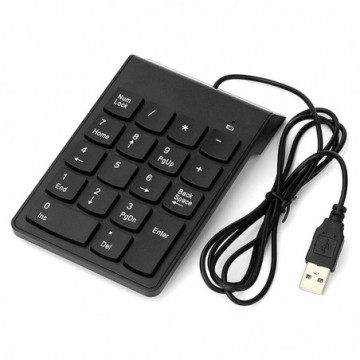 USB Numeric Keypad with 18 Keys with Smart NUM Lock for Laptops Black