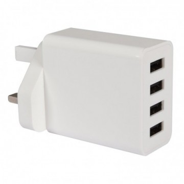 4 Port QUAD USB UK Mains Wall Charger for Tablets Mobiles Phones 4A  5V