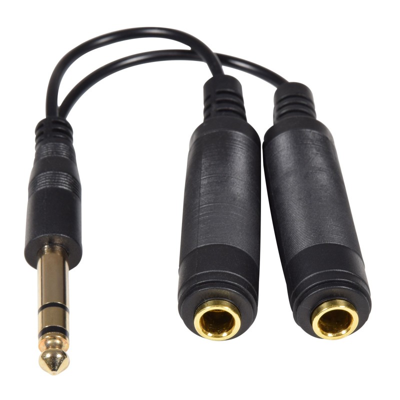 6.35mm Stereo Jack Splitter Audio Cable 1/4inch Plug to 2x Sockets TRS 0.2m