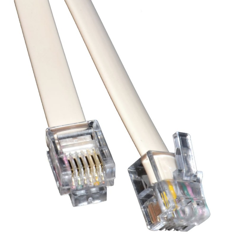 RJ12 6P6C to RJ12 6P6C Cable Plug to Plug (RJ11 with 6 wire) White Reverse  3m