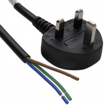 13A Fully Moulded 3 Pin UK Plug to 1mm Cable Stripped Bare Ends  1m