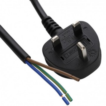 5A Fully Moulded 3 Pin UK Plug to 0.75mm Power Cable Stripped 3 Bare Ends  1m