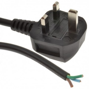 13A Fully Moulded 3 Pin UK Plug to 1mm Cable Stripped Bare Ends  2m