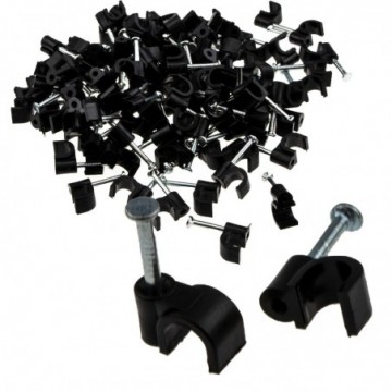 Round Black  5mm Cable Clips Secure Fastenings Cables [100 Pack]