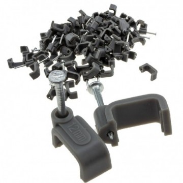 FLAT Grey 12mm Cable Clips for 6mm2 Twin & Earth Cables [100 Pack]