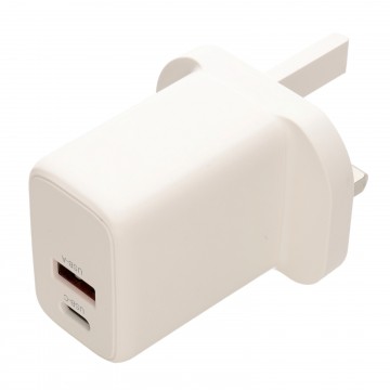 kenable USB 20W Charger USB-C PD and Type A for Mobile Phone UK Mains Plug White