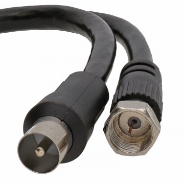 Coaxial Satellite to TV Aerial Cable F type Plug to RF Fly Lead RG59  1m Black