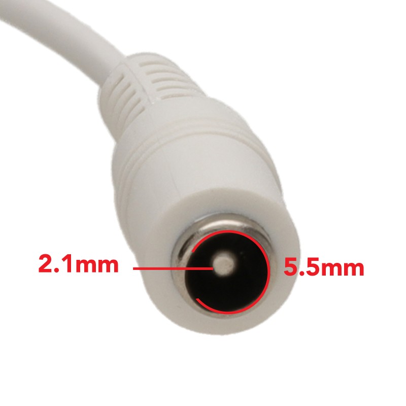 5.5 x 2.1mm DC Power Plug to Socket CCTV Extension Cable 0.5m WHITE