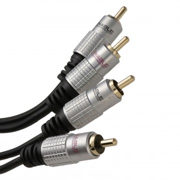 Pro Audio Metal 2 x RCA Phono Plugs to Twin Plugs Cable Lead Gold 1m