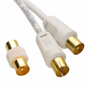 RF Male to Female Extension Lead Freeview TV Cable & Male Coupler White 1m