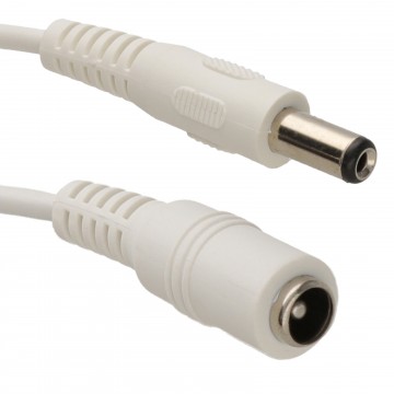 5.5 x 2.1mm DC Power Plug to Socket CCTV Extension Cable  1.5m WHITE