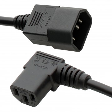 Power Extension Cable Male to Female UPS Right Angle (L) C13 to C14 0.75mm Lead 1m Black