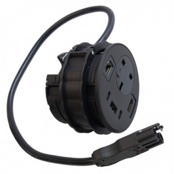Desk Grommet Power Smart USB A/C HDMI 2.0 RJ45 0.5m Tail 2m Start Lead Black