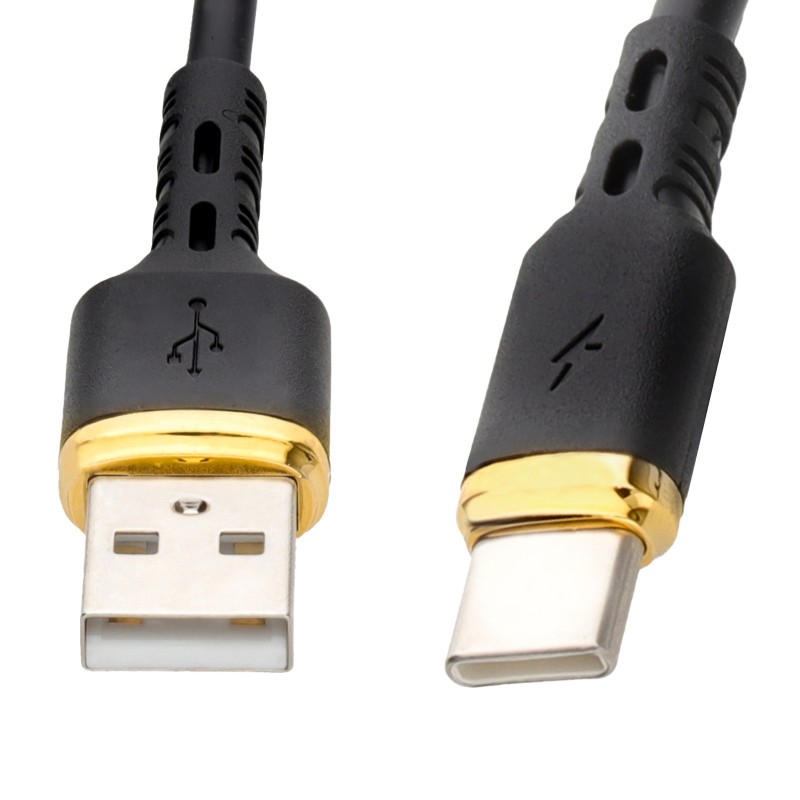 Metal Ended TPE USB-A to USB-C Mobile Phone Charging Data Cable 2.1A 1m Black Metal Ended TPE USB-A to USB-C Mobile Phone Charging Data Cable 2.1A 1m Black