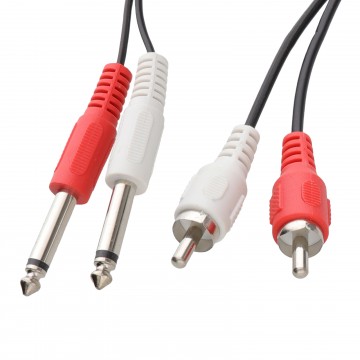 Twin 6.35mm MONO Jack Plugs to RCA Phono Plugs OFC Audio Cable  1m