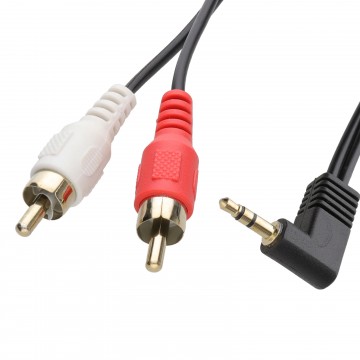 Right Angle 3.5mm Stereo Jack to 2 RCA Phono Plugs Cable Gold 0.5m