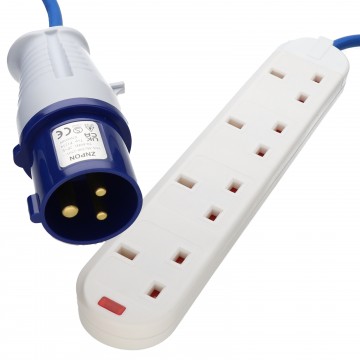 4 Way 16A Motorhome/Caravan/Camping Mains Electric Hook Up Extension Lead  1m