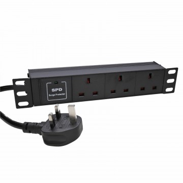 10 inch PDU 3 Way UK Mains Sockets Surge Protected with UK Plug for Cabinet 1.8m