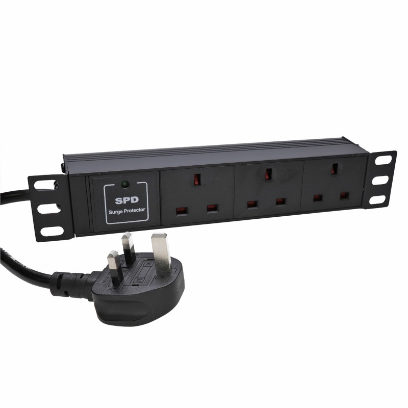 10 inch PDU 3 Way UK Mains Sockets Surge Protected with UK Plug for Cabinet 1.8m 10 inch PDU 3 Way UK Mains Sockets Surge Protected with UK Plug for Cabinet 1.8m