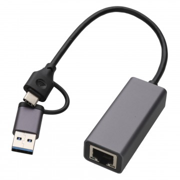 USB 3.1 Type C (USB-C) and USB 3.0 A to RJ45 2.5G/2.5GbE Ethernet Network Socket