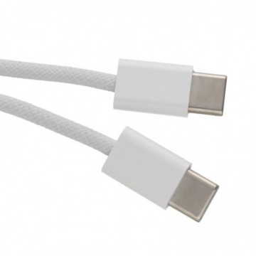 Braided USB-C Cable for iPhone 15 Lead Charging/Data 60W 480Mbps 1.5m White