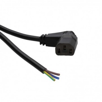 IEC C13 Right Angle Kettle Lead to 3 Core Bare End 1mm2 10A Cable 2m Black