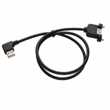 USB 2.0 Panel Mount Female A Socket to Right Angle A Plug Cable 0.7m - BLACK