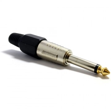 6.35mm PRO METAL Mono Jack Plug & Strain Relief Solder End & Gold Tip