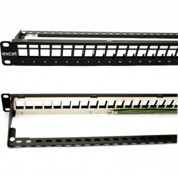 Excel Keystone Jack Mount 24 Port Patch Panel Metal Cable Management Bar 19 inch
