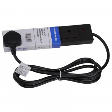 4 Gang Way UK Trailing Socket Mains Power Extension Lead Black  2m
