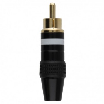 Gold-Plated RCA Phono Plug with White Ring Black Metal Design