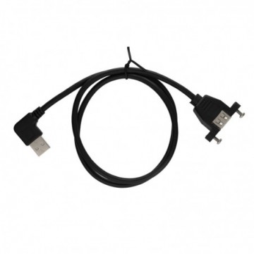 USB 2.0 Panel Mount Female A Socket to LEFT ANGLE A Plug Cable 0.7m - BLACK