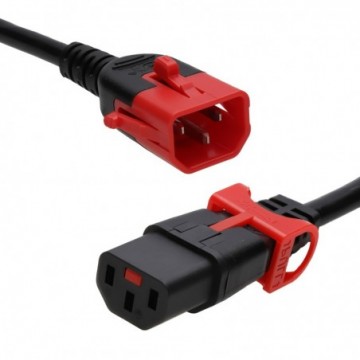 Power Extension UPS Locking IEC C13 to Dual Locking C14 1.00mm2 Mains 1m Black