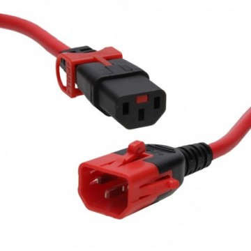 Power Extension UPS Locking IEC C13 to Dual Locking C14 1.00mm2 Mains 1m Red