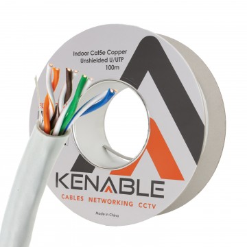 Indoor CAT5e U/UTP COPPER Ethernet Network SOLID Cable Reel 24AWG 100m Grey