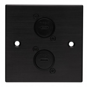Brushed Dark Aluminium D-Series 2x USB C Socket Feedthrough Metal Wall Faceplate