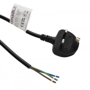 Power Cable UK Plug (13A Fused) to STRIPPED BARE ENDED 1.0mm Lead 2m Black