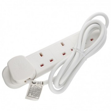 4 Way Power Gang Wall Mountable UK Mains Extension Power Strip 2m White