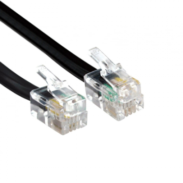 RJ10 Plug to RJ10 Plug Comms Cable Flat Telecoms Lead Straight Wired Black 2m