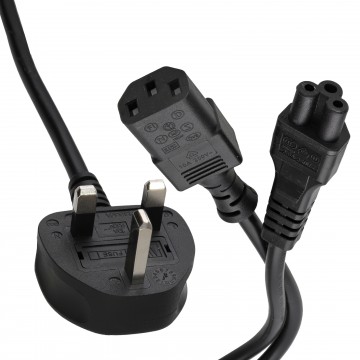 IEC Split Power Cable UK Mains Plug to C13 IEC and C5 Clover Leaf 2.5m Black
