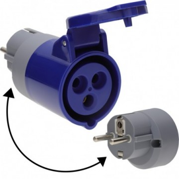 Schuko Plug to 16A Blue Commando Caravan Site Power Electric Direct Adapter