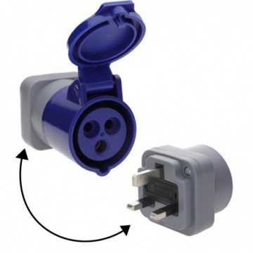 UK Plug to 16A Blue Commando Caravan Site Power Electric Hook Up Direct Adapter